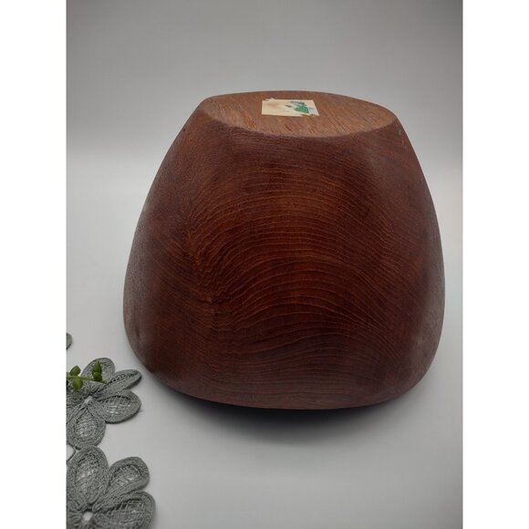 Vintage MCM Teak Wood Salad Serving Bowl, with Wood & Steel Tongs, READ - Picture 6 of 17